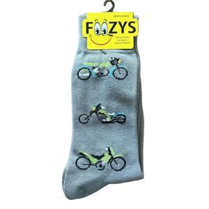 NWT Foozys Grey Crew Length Motorcycle Print Socks Men's One Size